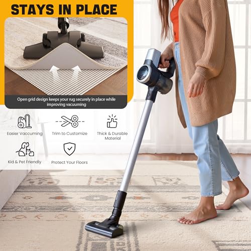 Jorvila Non-Slip Rug Pad Gripper 8x10 Feet, Anti Skid Mat for Under Area Rugs, Keeps Rugs in Position and Safe, Thick Cushioned Carpet Pad for Hardwood Floors Protection