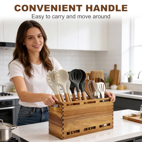 Acacia Wood Large Utensil Holder for Kitchen Count... (Acacia wood)