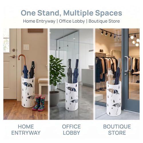 BEWBBAT Umbrella Stand Rack for Entryway, Freestanding Round Metal Umbrella Holder, Rain Collection Umbrella Organizer Bin for for Can Walking Stick, Home Office Decor, Hold 4-5 Umbrellas