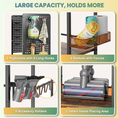 Vacuum Stand for Dyson V15 V12 V11 V10 V8 V7 V6 Gen5, Standing Dock with Attachment Holder, Vacuum Accessory Storage for Dyson Replacement Parts, Standing Floor Dok Docking Station with Tool Organizer