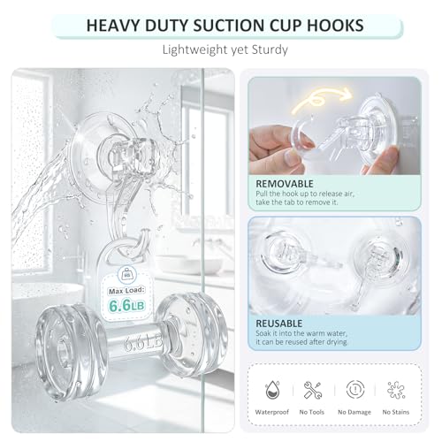 VIS'V Shower Suction Cup Hooks, Removable and Reusable, Clear, Small, 6 Pcs | Clear Invisible Design, Locking Suction Technology, Dual Vacuum Suction, Heavy Duty, Fits for Smooth Flat Surfaces