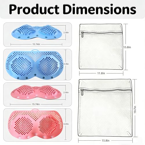 2 Pack Silicone Bra Washing Bags for Laundry – Fits 32A–36D Bras, Bra Protector for Washing Machine & Dryer, Lingerie Bag for Delicates, Includes 2 Mesh Laundry Bags