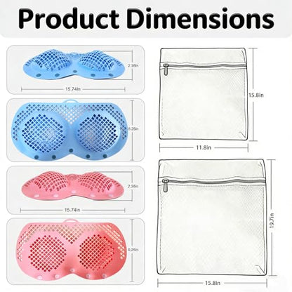 2 Pack Silicone Bra Washing Bags for Laundry – Fits 32A–36D Bras, Bra Protector for Washing Machine & Dryer, Lingerie Bag for Delicates, Includes 2 Mesh Laundry Bags