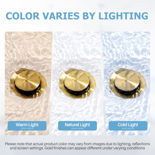 Bathroom Sink Drain with Overflow Vessel Sink Stopper, Pop Up Drain for Bathroom Sink Pop Up Drain Stopper for Hair Catcher, Brushed Gold