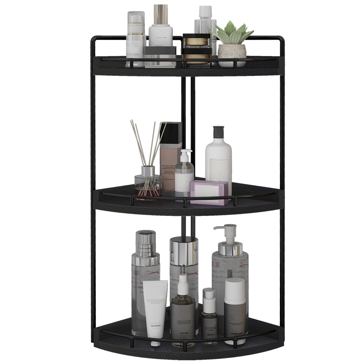Dorhors Corner Bathroom Organizer Countertop,Vanity Counter Storage Shelf | 3 Tier Black Stand Rack Holder for Kitchen,Dresser,Restroom,Wood Bathroom Sink Tray for Makeup,Perfume,Skincare,Lotion