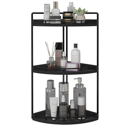 Dorhors Corner Bathroom Organizer Countertop,Vanity Counter Storage Shelf | 3 Tier Black Stand Rack Holder for Kitchen,Dresser,Restroom,Wood Bathroom Sink Tray for Makeup,Perfume,Skincare,Lotion