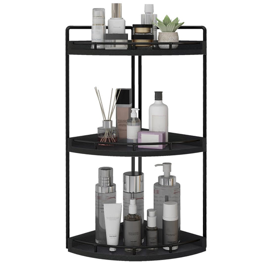 Corner Bathroom Organizer Countertop,Vanity Counte... (Black | Wood)