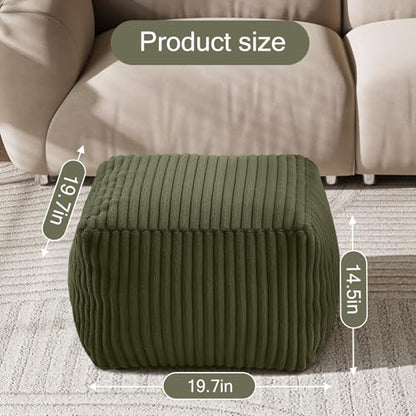 MeMoreCool Square Pouf Ottoman Foot Rest, 15 Inch Faux Fur Pouf, Green | Fluffy faux fur square floor pouf, foam filled footrest footstool for living room couch or dorm