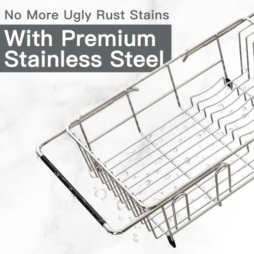 Dish Drying Rack Over The Sink with Adjustable Utensil Holder | Expandable Stainless Steel Dish Drainer for Small Kitchen, Apartment, RV, Counter Space Saving, Perfect Fit, Rustproof
