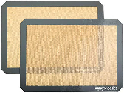 Amazon Basics Silicone Rectangular Baking Mat, Non-Stick, Reusable, Dishwasher Safe, Food Safe, Heat Resistant, 16.5" x 11.6", Beige/Gray, 2-Pack