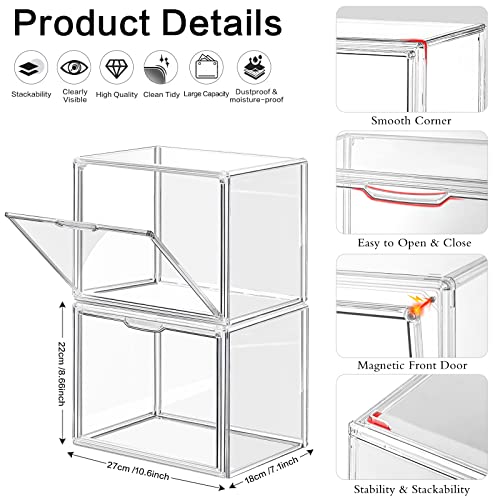 4 Packs Clear Plastic Handbag Storage Organizer for Closet Small | Acrylic Display Box for Handbag, Stackable Storage Boxes Bag Organizer with Magnetic Door for Purse Clutch Wallet Book