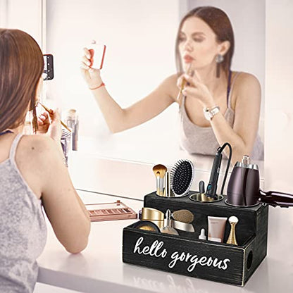 Unistyle Hair Blow Dryer Holder Black Curling Iron Holder Countertop, Hair Tools & Styling Supplies Organizer Flat ,Bathroom Counter Organizer for Accessories, Makeup, Toiletries Storage