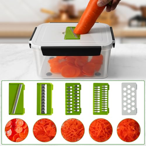 5 PCS Large Fruit storage Containers for Fridge with Colanders and Choppers