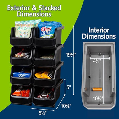 Medium Stackable Plastic Storage Bins, 8-Pack, Bla... (Black | Plastic)