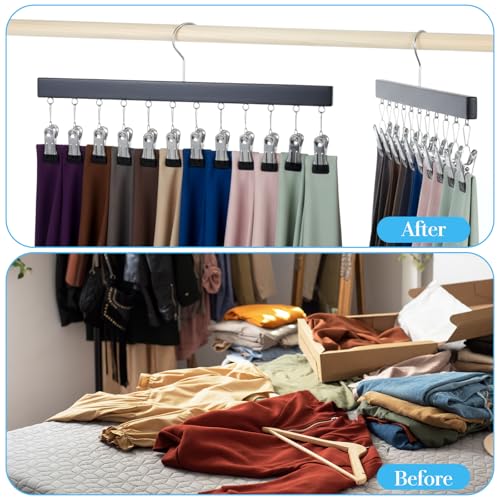Legging Organizer for Closet Hanging 4 Pcs Pant Legging Hanger with 12 Clip | For Closet,Hold 48 Pants, Jeans, Hats, Shorts, Socks, 360° Rotating Space Saving Hanging Clothes Organizer for Closet Storage