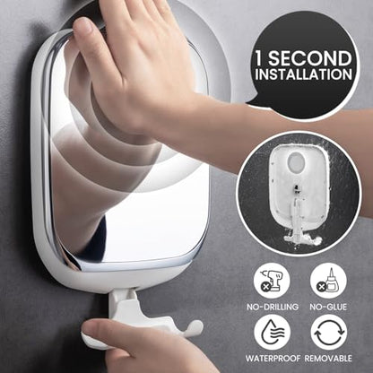 TAILI Shower Mirror Fogless for Shaving,Fogless Mirror for Shower with Tray | Shaving Mirror with Razor Holder, Anti Fog No Drill, Removable, Wall Mounted Bathroom Accessories with Powerful Suction,White