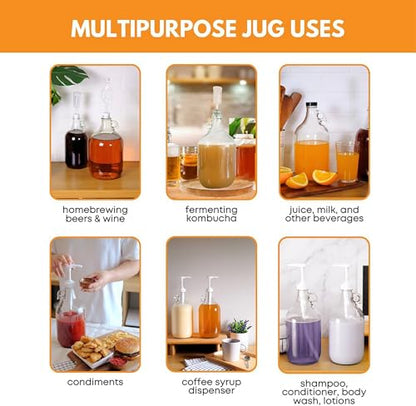 6-Pack Half-Gallon Glass Jug Set (64 oz) w/12 Poly... (6 Count | Clear | Glass)