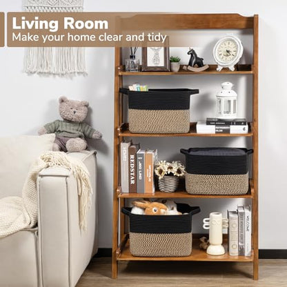 Goodpick Woven Storage Basket for Shelves, 13" x 10" x 9", Black Jute | Stylish Gift Basket for Office & Home, Wicker Baskets for Books, Toys & Towels Storage, Nursery & Bedroom Closet Organization