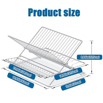 Stainless Steel Foldable Dish Drying Rack, 2 Tier Collapsible Kitchen Rack for Counter, Large Capacity Expandable Dish Drainer Rust Proof