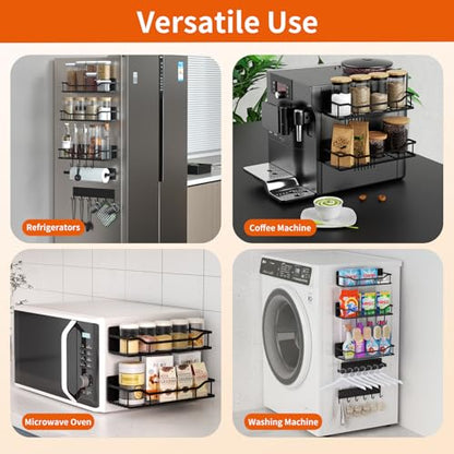 Magnetic Spice Rack,Multifunctional Magnetic Shelf for Washing Machine,Refrigerator,Microwave,and Any Metal Surface,Powerful Magnetic Shelves Include Magnetic Paper Towel Holder (5 pcs - Black)