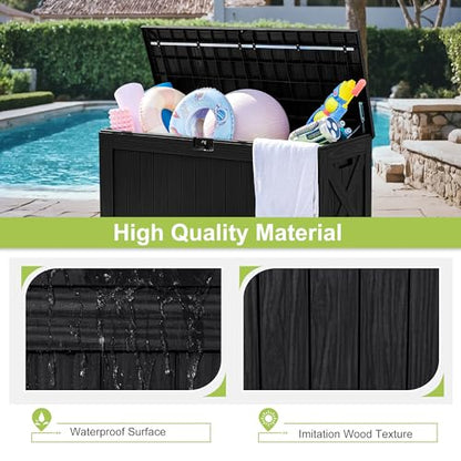 Greesum 120 Gallon Deck Box, Resin Outdoor Storage Container, Black | for Patio Furniture, Garden Tools, Pool Accessories, Weatherproof, Lockable