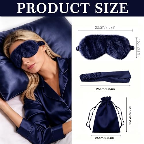 Artificial Plush Sleep Eye mask and Hair Band Set. Suitable for Both Women and Men. Ideal for Gift-Giving at Parties. for Travel and Rest (Dusty Blue, One Size)