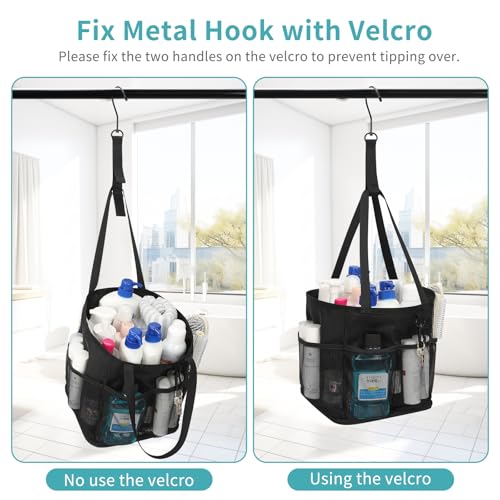 Mesh Shower Caddy Portable for College Dorm Room Essentials, Shower Tote Bag with Hanging Hook and Drawstring, Quick Dry Toiletry Bag with 6 Pockets for Bathroom, Swimming, Gym, Camping, Beach, Travel