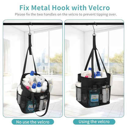 Mesh Shower Caddy Portable for College Dorm Room Essentials, Shower Tote Bag with Hanging Hook and Drawstring, Quick Dry Toiletry Bag with 6 Pockets for Bathroom, Swimming, Gym, Camping, Beach, Travel