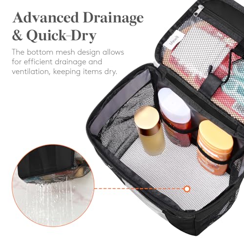 Lifewit Mesh Shower Caddy Bag Portable, Quick Dry Hanging Bathroom Organizer with PVC Phone Bag, College Dorm Room Essentials for Travel, Gym, Camping, Toiletry Tote for Women Men, Medium, Black