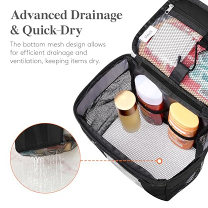 Lifewit Mesh Shower Caddy Bag Portable, Quick Dry Hanging Bathroom Organizer with PVC Phone Bag, College Dorm Room Essentials for Travel, Gym, Camping, Toiletry Tote for Women Men, Medium, Black