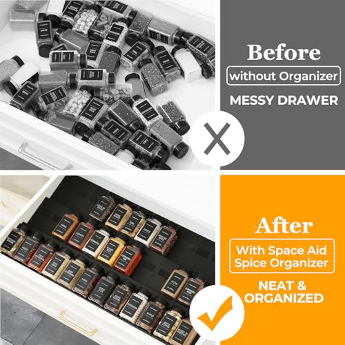 Spice Drawer Organizer, 24PCS Interlocking Expanda... (Black | Plastic)