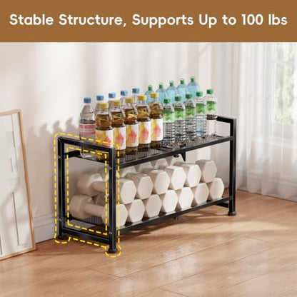 Retractable Shoe Rack, 2 Tier Heavy Duty Metal Mesh Shoe Organizer, Black