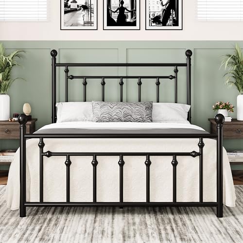 14'' Queen Size Metal Platform Bed Frame, Vintage... (Black | Metal)