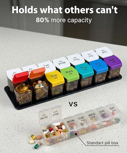 Extra Large Pill Organizer AM PM - Weekly Pill Box 7 Day for Big Vitamins & Supplements, Large Capacity Medicine Organizer with 7 Detachable Compartments, XL Pill Case for Seniors, Athlets, Caregivers
