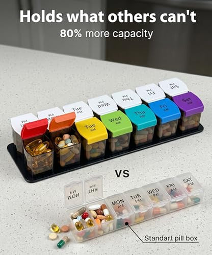 Extra Large Pill Organizer AM PM - Weekly Pill Box 7 Day for Big Vitamins & Supplements, Large Capacity Medicine Organizer with 7 Detachable Compartments, XL Pill Case for Seniors, Athlets, Caregivers