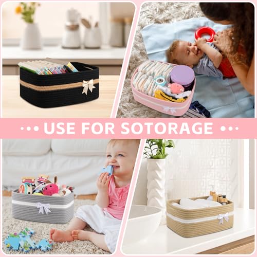 OIAHOMY Large Woven Storage Basket with Handles for Nursery Living Room Shelves, Bow Basket for Gifts Empty with Gift Bags and Ribbons for Baby Showers Pet Toy Bin - Pink