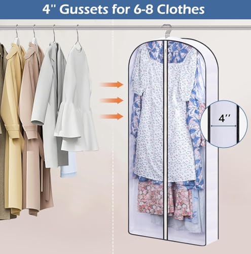 SLEEPING LAMB 50" Clear Garment Bags for Hanging Clothes Storage 4" Gussetes Dress Bags for Closet Storage Coat Cover for Suits, Sweater, Jacket(5 Packs)