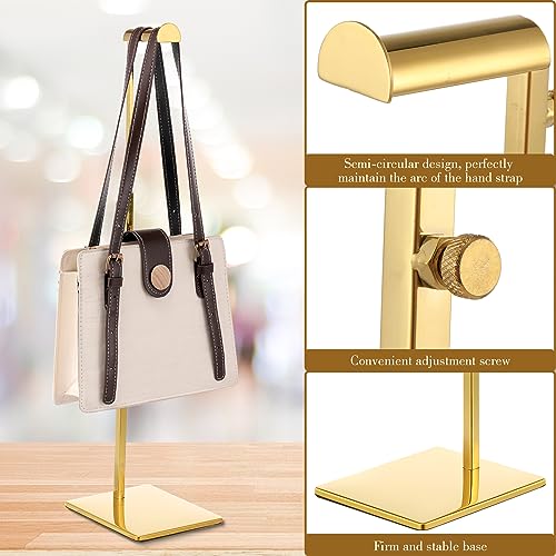 Hicarer 8 Pcs Purse Holder Bulk Gold Purse Display Stands Adjustable Height 15.75"-27.56" Stainless Steel Handbag Stands for Home Boutiques Store Bag Organizer