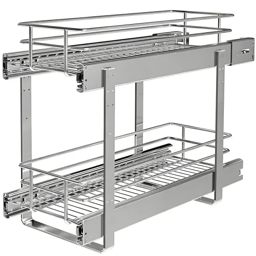 8" W x 22" D 2-Tier Narrow Cabinet Pull Out Shelve... (2 Tier Chrome | Metal)
