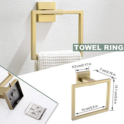 Brushed Gold Bathroom Towel Bar Holder Sets Premium Stainless Steel 4-Piece Bathroom Hardware Set Wall Mounted Bathroom Toilet Paper Holder with Shelf Set.