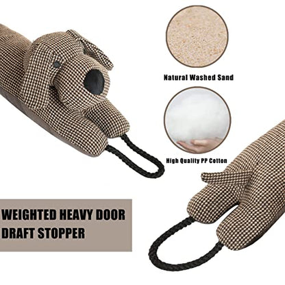 Under Door Draft Stopper Decorative Wind Stopper 36 inch for Door & Window, Weighted Animal Air Draft Stopper for Bottom of Door with Hanging Loops - Brown Dog