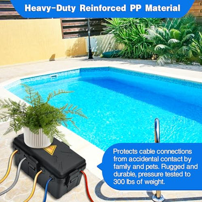Medium Outdoor Electrical Box(10.6x5.5x4.5inch),Weatherproof Connection Box w/6 Cable Entry,IP54 Waterproof Extension Cord Cover Protect Power Strip,Timer,Plug,Holiday Lights,Black