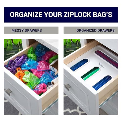 Resealable Bag Storage Organizer, Plastic Wall Mount Container Holder with Adhesive Hooks, Labels for Kitchen Organization, Black