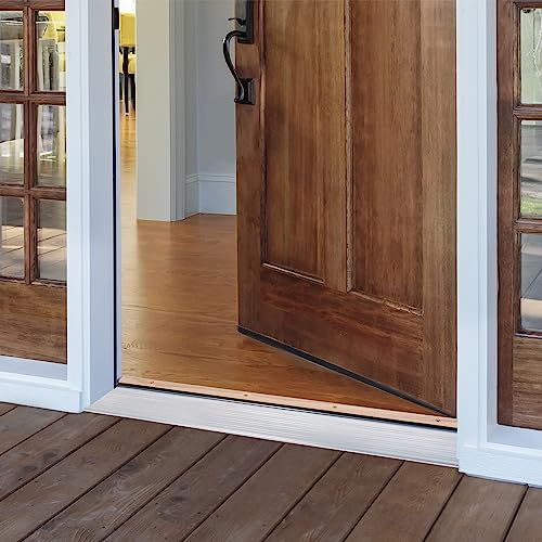 MD Building Adjustable Aluminum & Hardwood Threshold, Silver, 36in