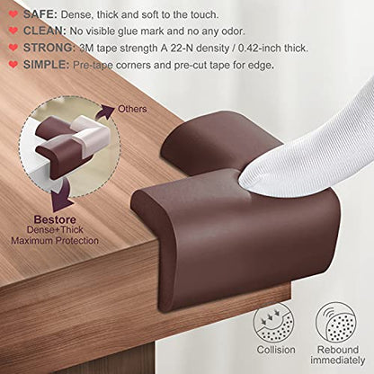 Baby Proofing Edge Corner Protectors, 20.5FT Furniture Table Bumper Guards | Soft thick rubber foam bumper, 18.1ft edge strips + 8 corner guards, 3M pre-taped for table, cabinet & wall sharp corners