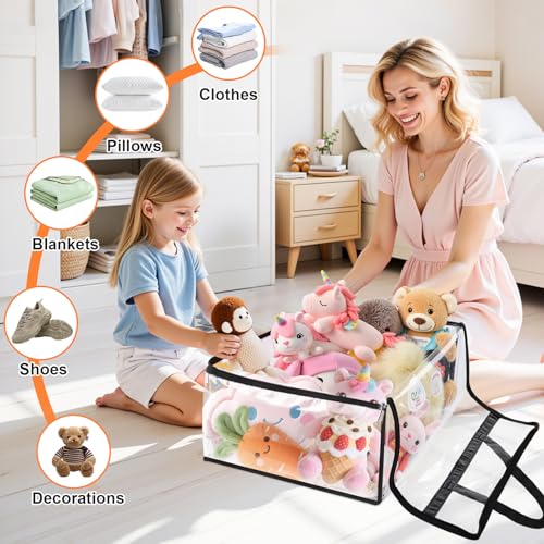 SpaceTrove Clear Storage Bags, 4-Pack Under Bed and Closet Organizers 60L | Clear PVC bags with zippers and handles, foldable waterproof moving bags store comforters, blankets, bedding, clothes and toy