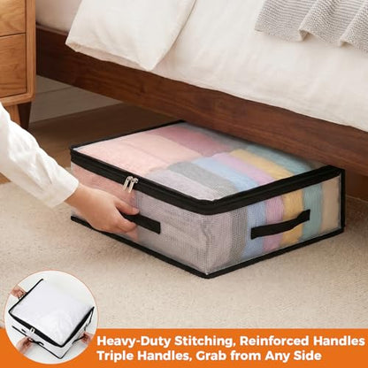 10Pcs Clear Storage Bags With Zippers & Handles Blanket Storage Bag | 21L Plastic Clothes and Under Bed Storage Organizers for Sheets Bedding Comforter Linen Sweaters Toys, 15.7x13.8x5.9 In