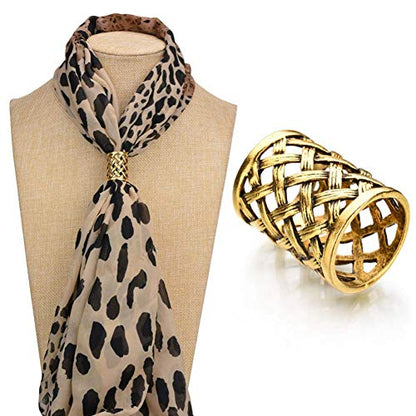 Joyci 3pcs Women's Scarf Ring Clip Slide Gold Silver Tone Hollow Tube | Retro Style Scarf Fastener for Women's Shawl, Silk Neckerchief, Napkin, Metal Antique Sturdy, Classy Fashion Accessories