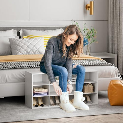 Shoe Storage Bench, Cubby Shoe Rack with 12 Cubbies, 3-Tier Wood Shoe Rack Organizer, Shoe Organizer Cabinet for Entryway, Hallway, Closet and Garage, White
