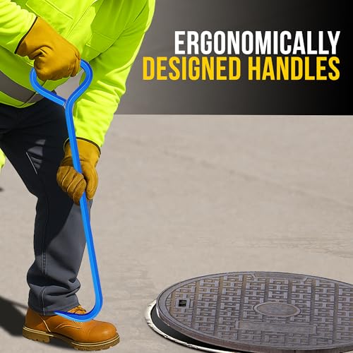 T&T Tools 36-Inch Manhole Cover Hook Tool - 5/8 Inch, Single Hook - 1 Pack | Hex Alloy Steel Construction, Heat Treated, Heavy Duty Lifting, Septic Tank Lids, Grates, Storm Drains, Pallet Pulling, Blue